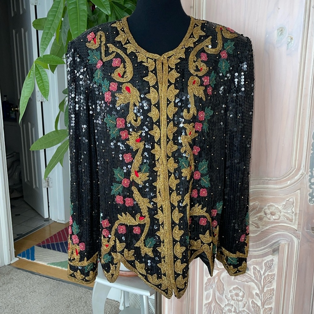 🎄Vintage Rina Z. Sequins/ Beads Embellished Christmas Evening Jacket